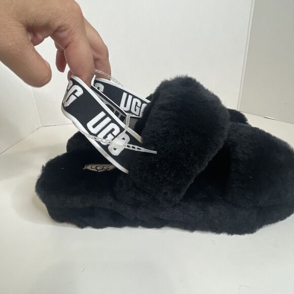 NEW Authentic UGG Brand Women's Oh Yeah Slide Fluffy Soft Slippers Shoes Black 7 - Picture 4 of 8
